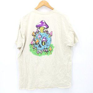 Fresh Vibes Shirt Mens Beige Short Sleeve Mushrooms Skull Graphic Logo Cotton XL